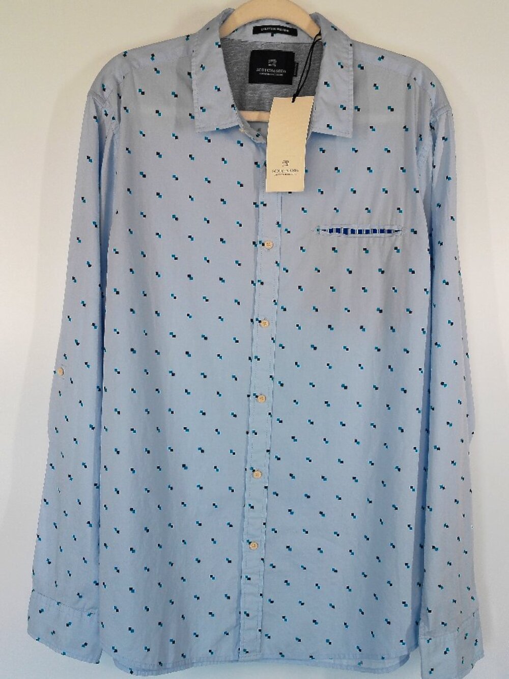 Scotch & Soda Geometric Print Shirt Size XXL Blue Button Down